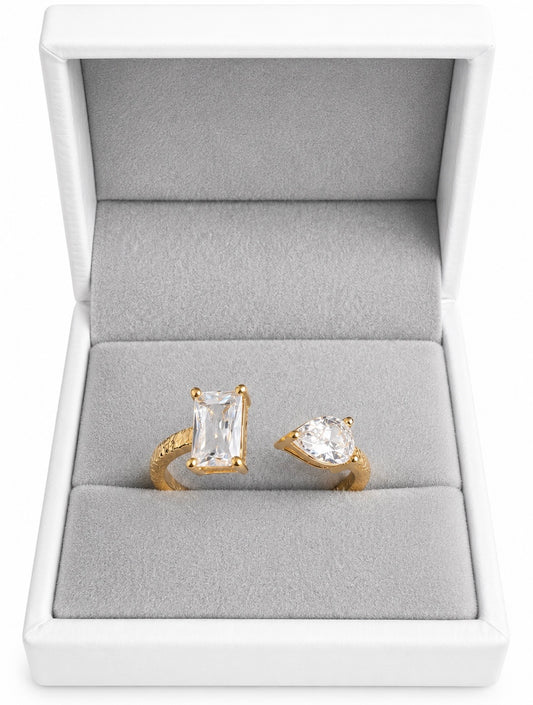 L’AMORE ETERNITY RING – 1CTW DVVS1 PEAR & BAGUETTE CUT, 925 SILVER & 18K VERMEIL GOLD