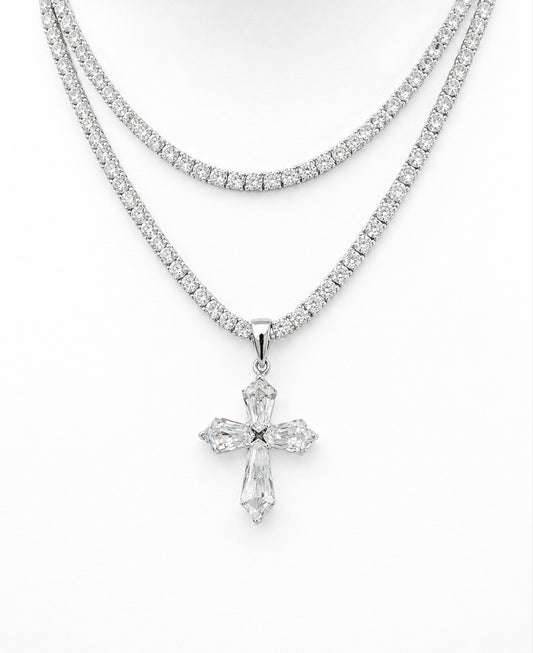 GELATI’S BESPOKE 925 SILVER DIAMOND BAGUETTE CROSS PENDANT WITH 18K VERMEIL GOLD INSERTS