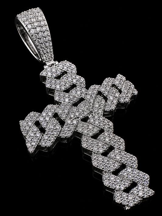 Custom Miami Link Cross Pendant – FL-IF Moissanite, 925 Silver & 18K Vermeil