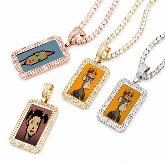 GELATI’S RECTANGULAR CUSTOM PICTURE DIAMOND PENDANT – SOLID TITANIUM & 18K VERMEIL GOLD LAYERS