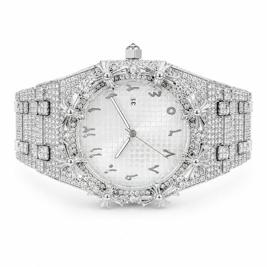 Gelati Chrome Cross Diamond Time Piece | Stainless Steel |18K Vermeil & Carbon Diamonds