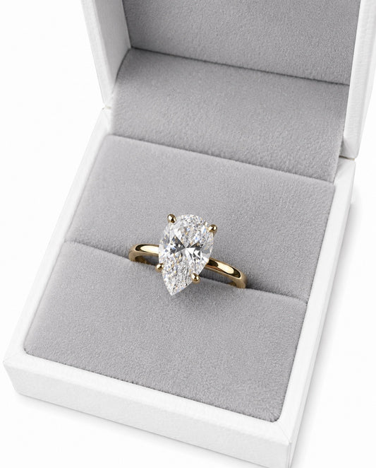 SOTTOZERO PEAR RING – 2CTW DVVS1/CB MOISSANITE, 925 SILVER & 14K WHITE VERMEIL