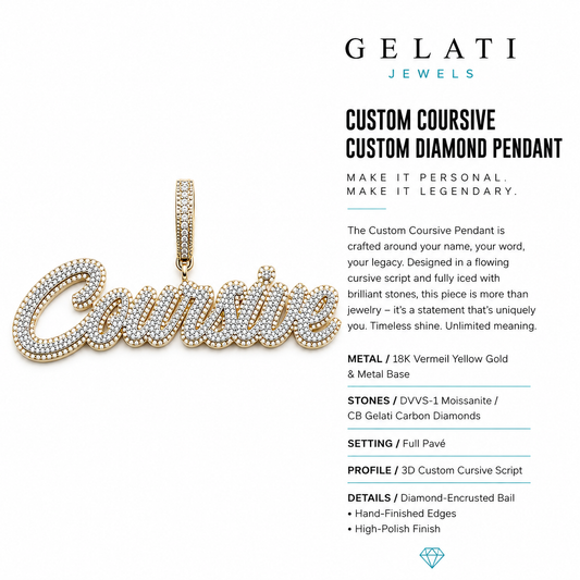 GELATI CURSIVE™ CUSTOM DIAMOND PENDANT| Solid Titanium |18K Vermeil Gold | DVVS1 Moissanite | CB Diamonds