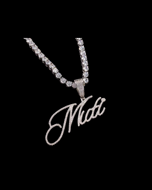 Gelati Custom Prongue Coursive Diamond Pendant in Solid Titanium & 18k Vermeil Gold + Free 925 Silver Rope Chain