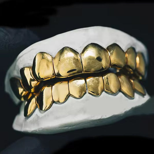 Gelati's Bespoke Custom Gold Plain Grillz In Solid 925 Silver & Dental Gold