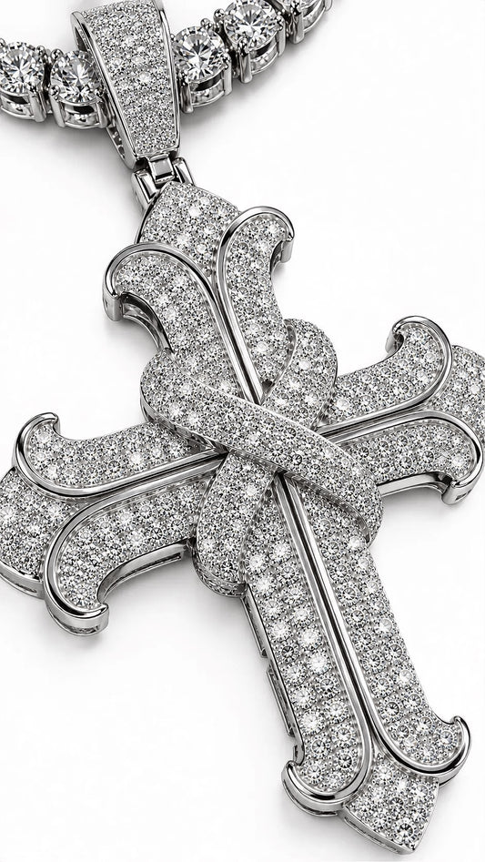 GELATI ASTRAL INFINITY CROSS | FL-IF Flawless Lab Moissanite | 925 Sterling Silver | 18K Vermeil Gold | Rope Chain Included