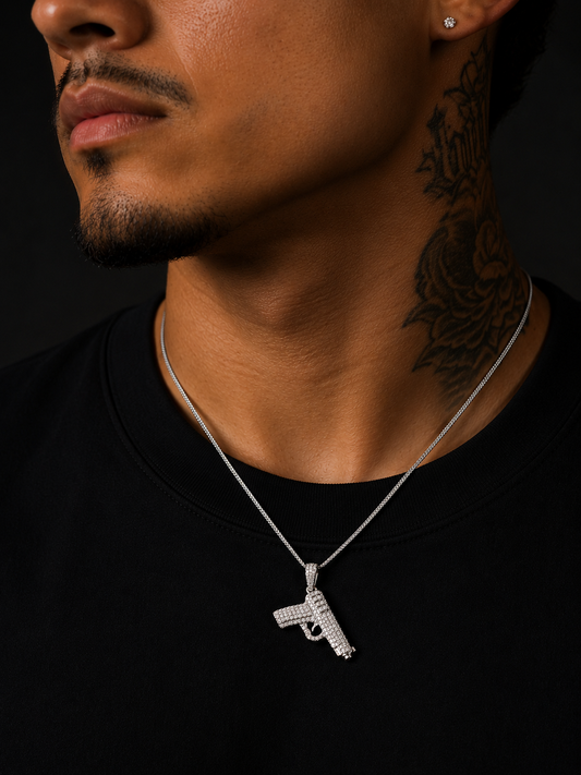 LA Switch Pistol Pendant™ — FL-IF Moissanite | 925 Silver + 18K Vermeil | Chain Included