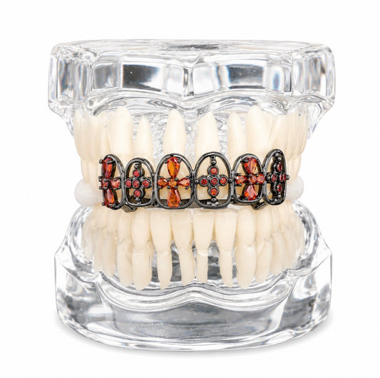GELATI GRILLZ BESPOKE “DARK AMBER” 6 ON 6 BLACK TITANIUM SET