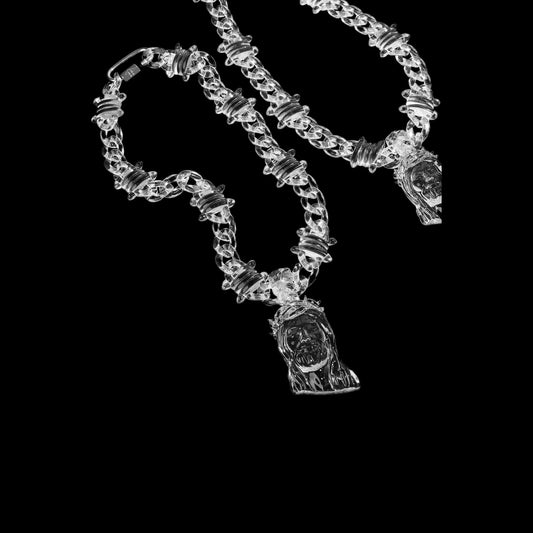 Gelati Noire Acrylic Diamond Barbed Wire Jesus Piece Necklace