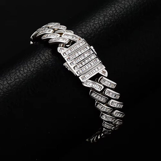 Ghiacciale Baguette Cuban Bracelet – Carbon Diamonds, Titanium & 18K Vermeil