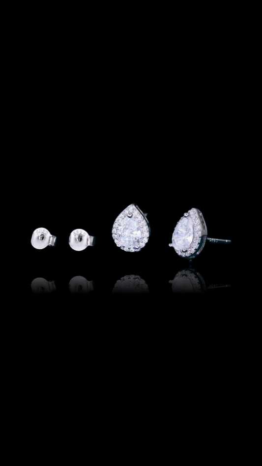Gelati's Tears Of Ice VVS1 Moissanite Pear Cut Halo Diamond Earrings In 925 Sterling Silver & 18k Vermeil Gold Accents