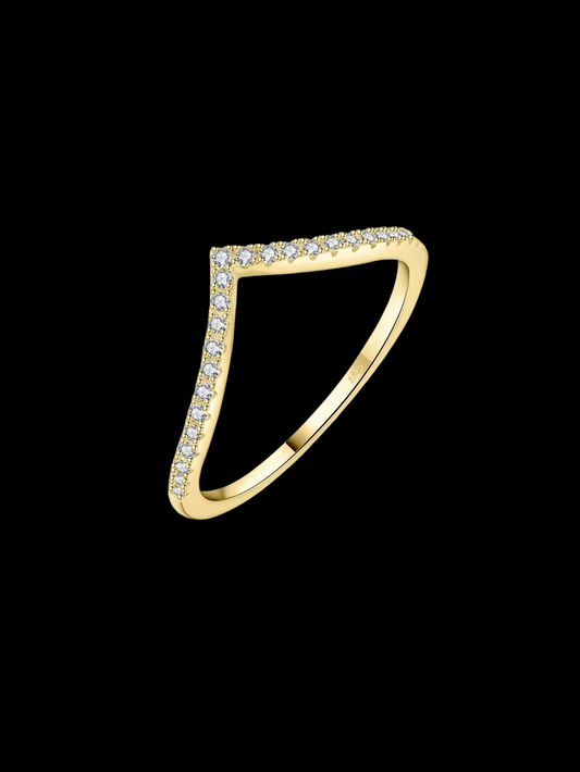 Gelati's VVS1 V-Shape Moissanite Diamond Ring In 925 Silver & 18k Vermeil Gold Accents