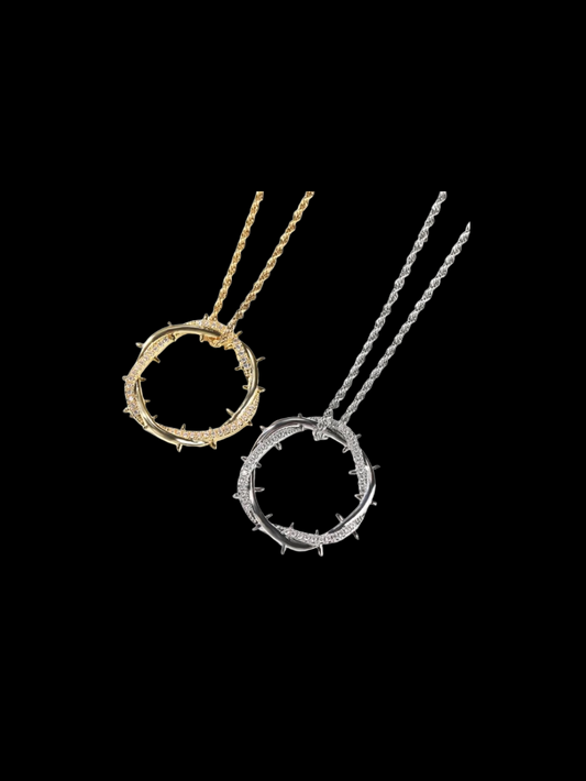 Gelati's Crown of Thorns Diamond Pendant - In Solid Titanium & Carbon Synthetic Diamonds with 18k Vermeil Gold Inserts + Free 925 Silver 3mm Rope Chain