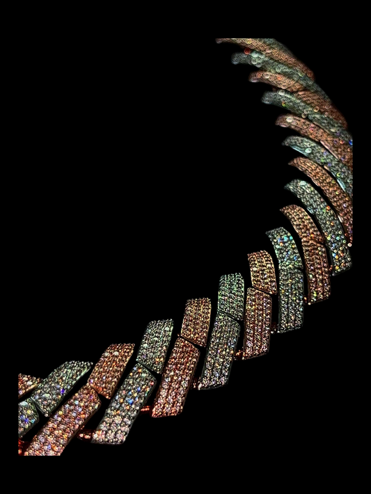 Gelati's 20MM Colossus Two Tone Micro Pave Carbon Diamond Cuban Necklace in Solid Titanium & Vermeil 18k Gold Inserts