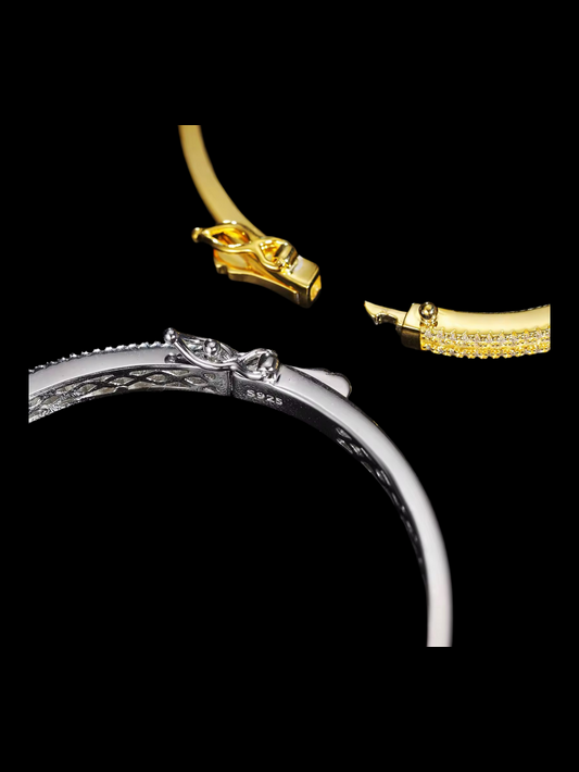 Gelati's VVS1 Moissanite Diamond Bangle Two Tone Micro Pave In 925 Sterling Silver & 18k Vermeil Gold