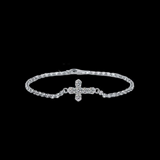 Gelati's Cross Bracelet in VVS1 Moissanite & 925 Sterling Silver