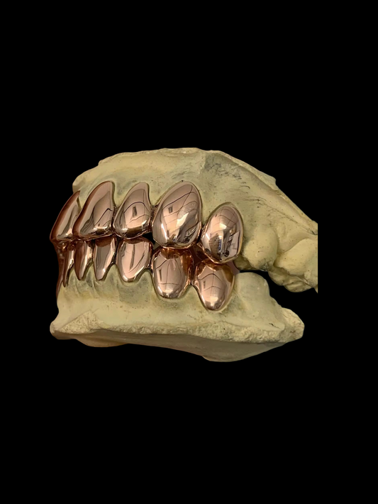 Gelati's Bespoke Custom Rose Gold Plain Grillz In Solid 925 Silver & Dental Gold