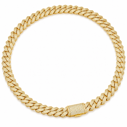 Gelati Micro Pave Setting CB/VVS1 Moissanite |Diamond Titanium Miami Square Necklace |18k Vermeil Gold