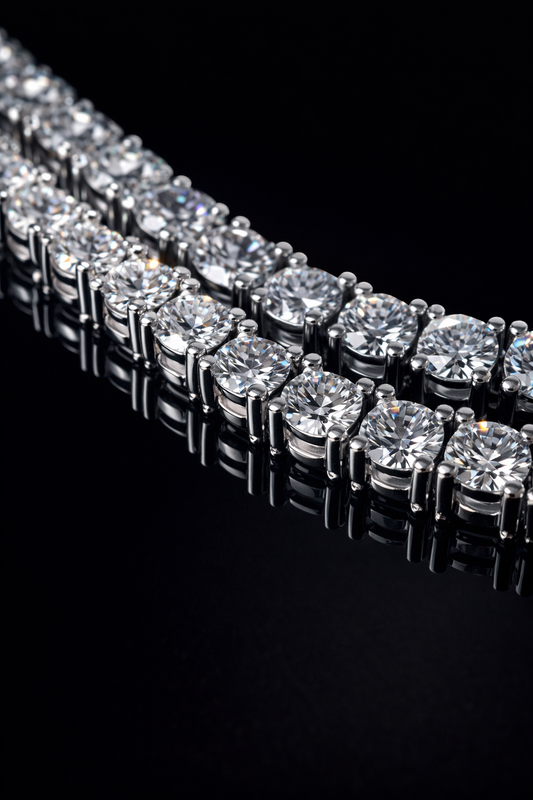 Gelati's Bespoke VVS1/CB 8CT Diamond "Glaciale" Round & Square Cut Tennis Bracelet in 925 Silver & 18k Vermeil Gold