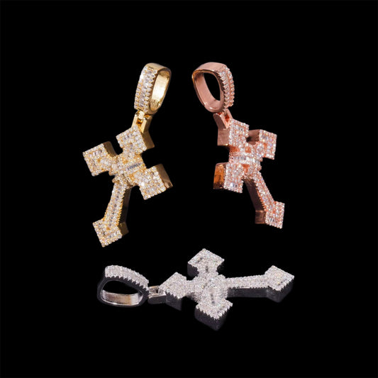 Gelati's Criss Cross Micro Pave VVS1 Diamond Cross Pendant in Solid 925 Silver & 18k Vermeil Gold Accents