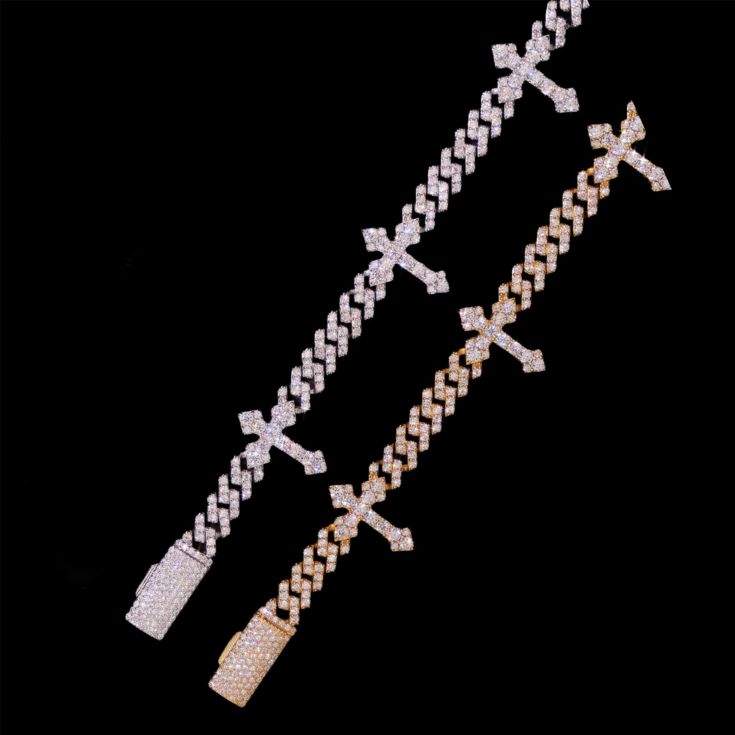 Gelati's Ultra Thin 6MM Diamond Solitaire Cross Cuban Bracelet with 18k Vermeil Gold Inserts