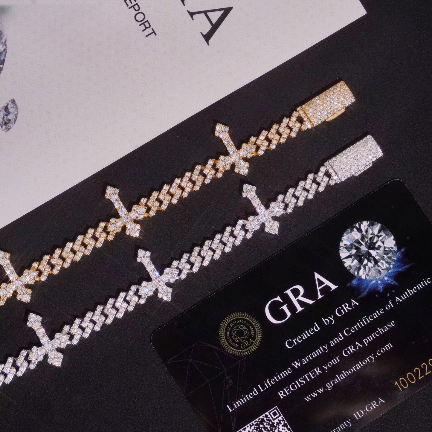 Gelati's Ultra Thin 6MM Diamond Solitaire Cross Cuban Bracelet with 18k Vermeil Gold Inserts