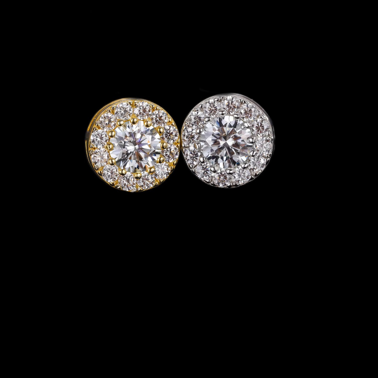 Gelati's Glacial Halo Solitaire Cut Diamond Earrings in 925 Sterling Silver & 18k Vermeil Gold