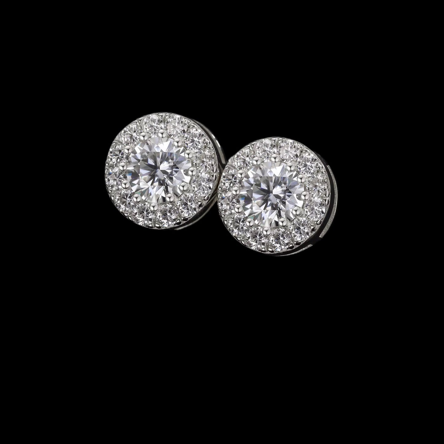 Gelati's Glacial Halo Solitaire Cut Diamond Earrings in 925 Sterling Silver & 18k Vermeil Gold
