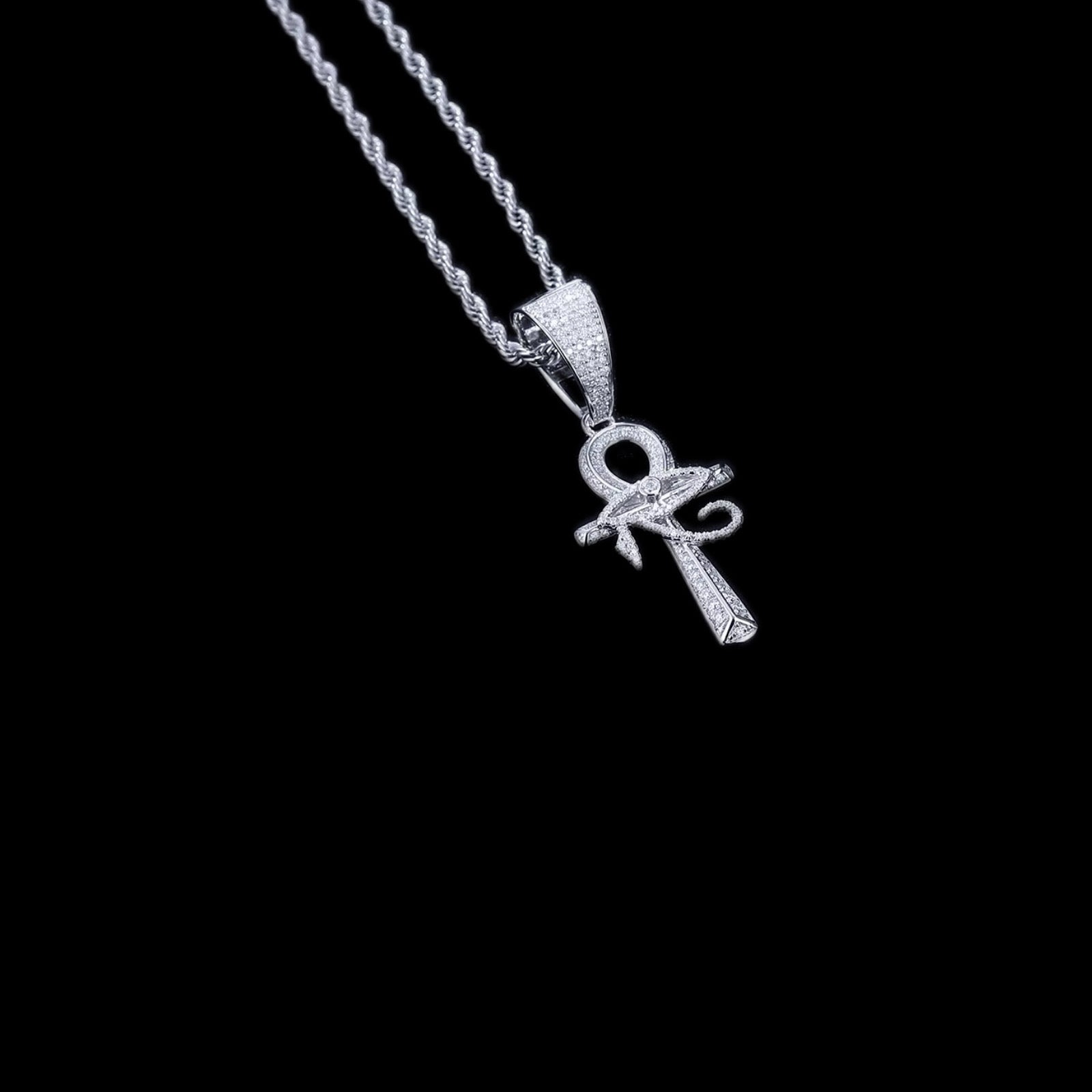 925 Sterling Silver Ankh Cross 1.82 CTW VVS Moissanite Diamond Pendant with Chai selling