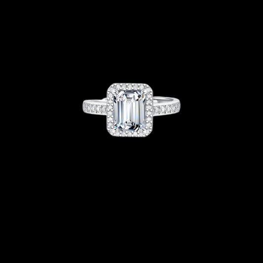 Gelati's Baguette FL-IF FLAWLESS 2CTW Halo Diamond Ring in 925 Sterling SIlver & 18k Vermeil Gold Inserts
