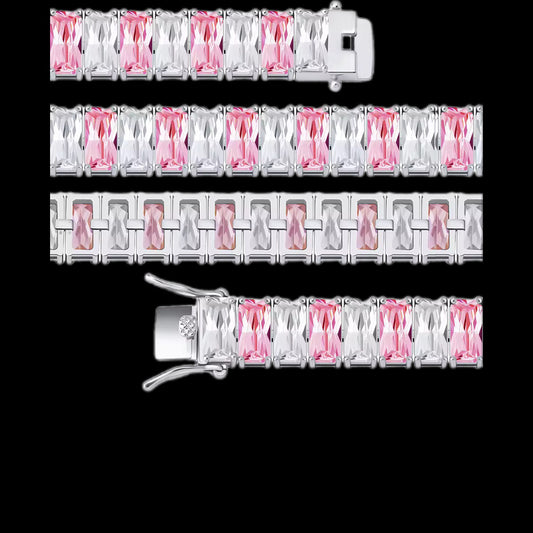 Gelati's Pink Sapphire Titanium Two-Tone Baguette Hybrid-Lock Tennis Bracelet