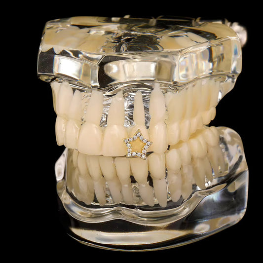 Gelati GRILLZ" LA Star "DeTitanium Diamond ToothCap Spacer + 18K Vermeil Gold Inserts