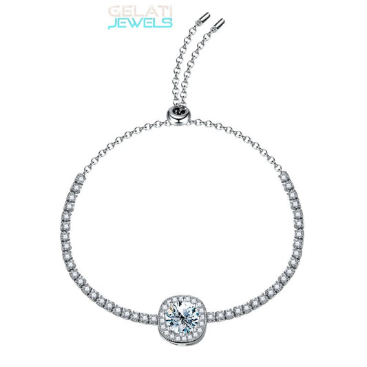 Gelati's Resizable VVS1 Moissanite Diamond Square Cut Tennis Bracelet in 925 Sterling Silver