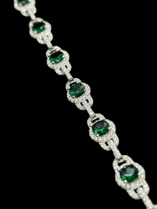 Gelati’s Emerald & Diamond Beads Chain Bracelet in solid 925 Silver & 18k Vermeil White Gold