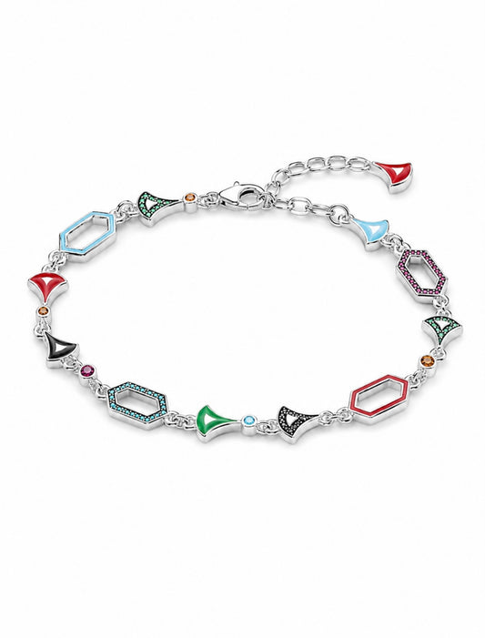 GELATI’S “ARLECCHINO” 925 STERLING SILVER & CARBON SAPPHIRES GEOMETRIC – MULTILINK DIAMOND CUT BRACELET