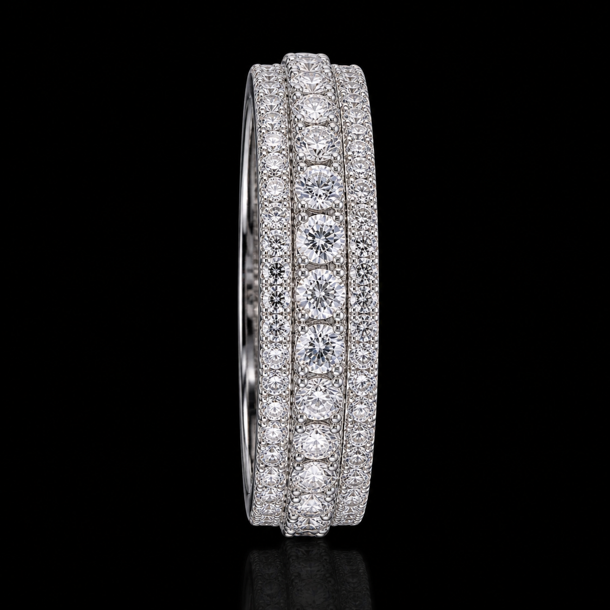 Solara Tri Row Eternity Band – 3CTW DVVS1/CB Moissanite, 925 Silver & 18K Vermeil