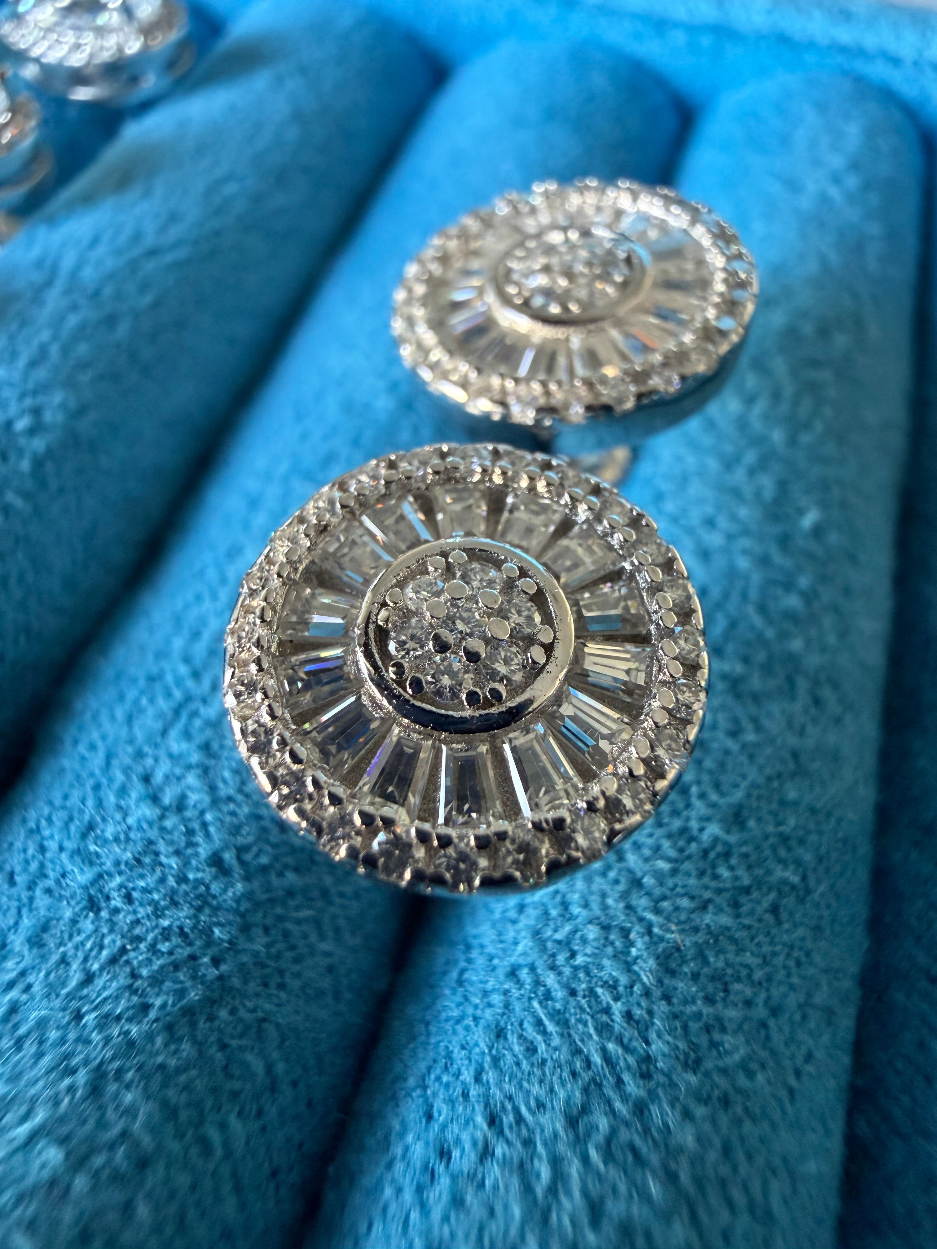 Gelati's Solar Halo Baguette FL-IF Lab Moissanite Diamond Earrings in Solid 925 Sterling Silver & 18K Vermeil Gold