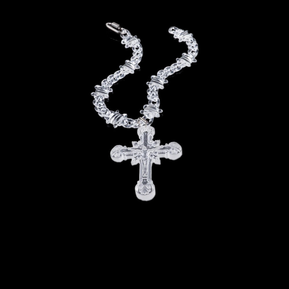 Gelati Noire Diamond Acrylic Barbed Wire Infinity Cross Necklace