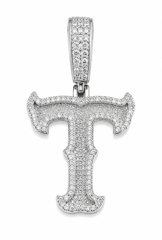 CUSTOM LA DESIGN INITIAL PENDANT – FL–IF MOISSANITE, 925 SILVER & 18K VERMEIL