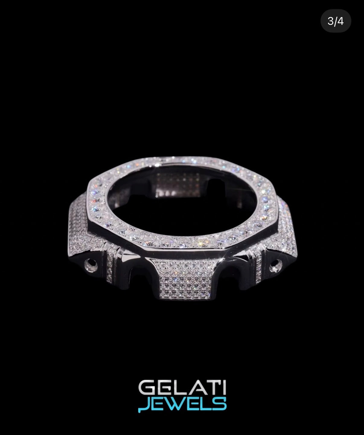 Gelati's Custom G-Shock GA2100 FL-IF Lab Moissanite Diamond Case In Solid 925 Sterling Silver & 14K Vermeil White Gold