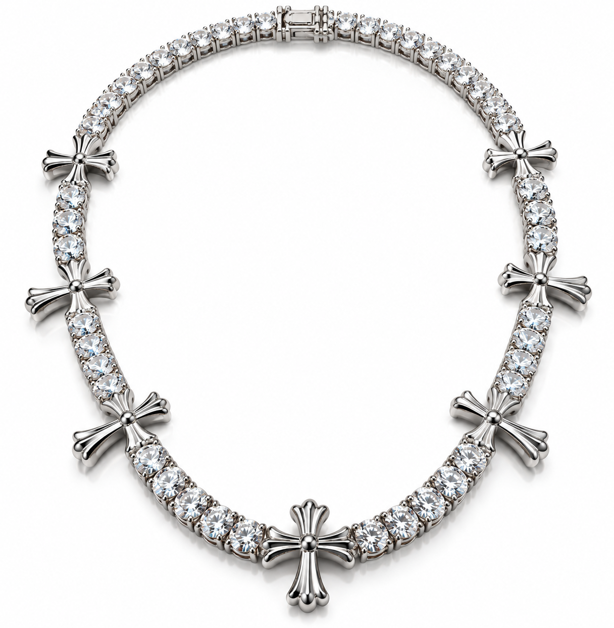 GELATI CHROME CROSS DIAMOND TENNIS NECKLACE |FL-IF FLAWLESS Lab Moissanite|925 STERLING SILVER | 18K VERMEIL GOLD