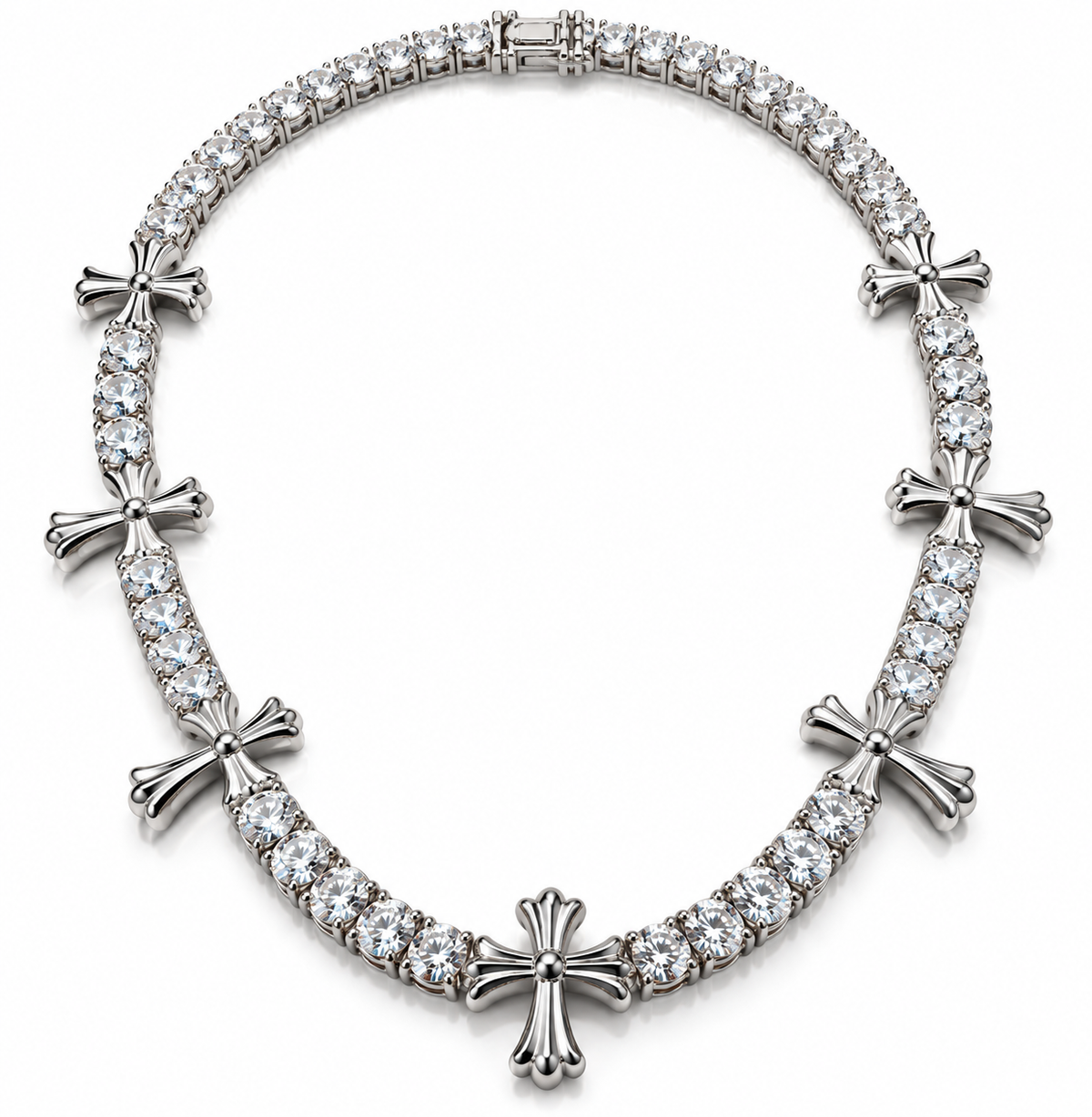GELATI CHROME CROSS DIAMOND TENNIS NECKLACE |FL-IF FLAWLESS Lab Moissanite|925 STERLING SILVER | 18K VERMEIL GOLD