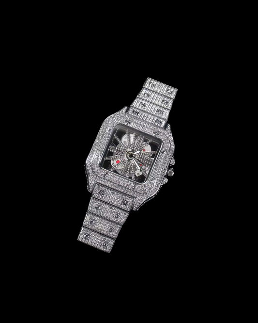 Gelati's Skeleton Open Worked "Primo Santo" Carbon Diamonds & Stainless Steel Watch