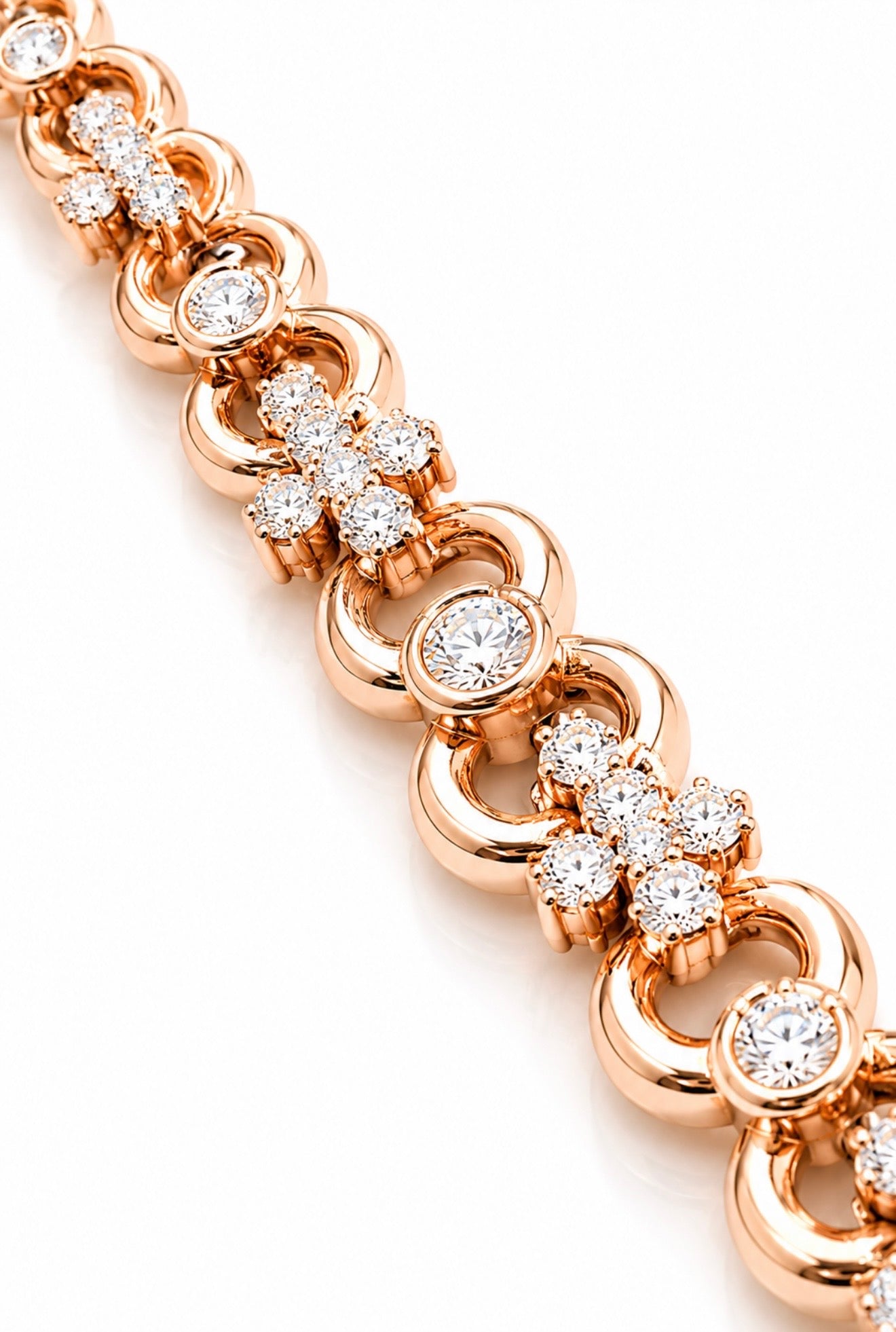IMMORTAL INFINITY LINK & CROSS BRACELET – FL–IF MOISSANITE, ROSE VERMEIL & 925 SILVER