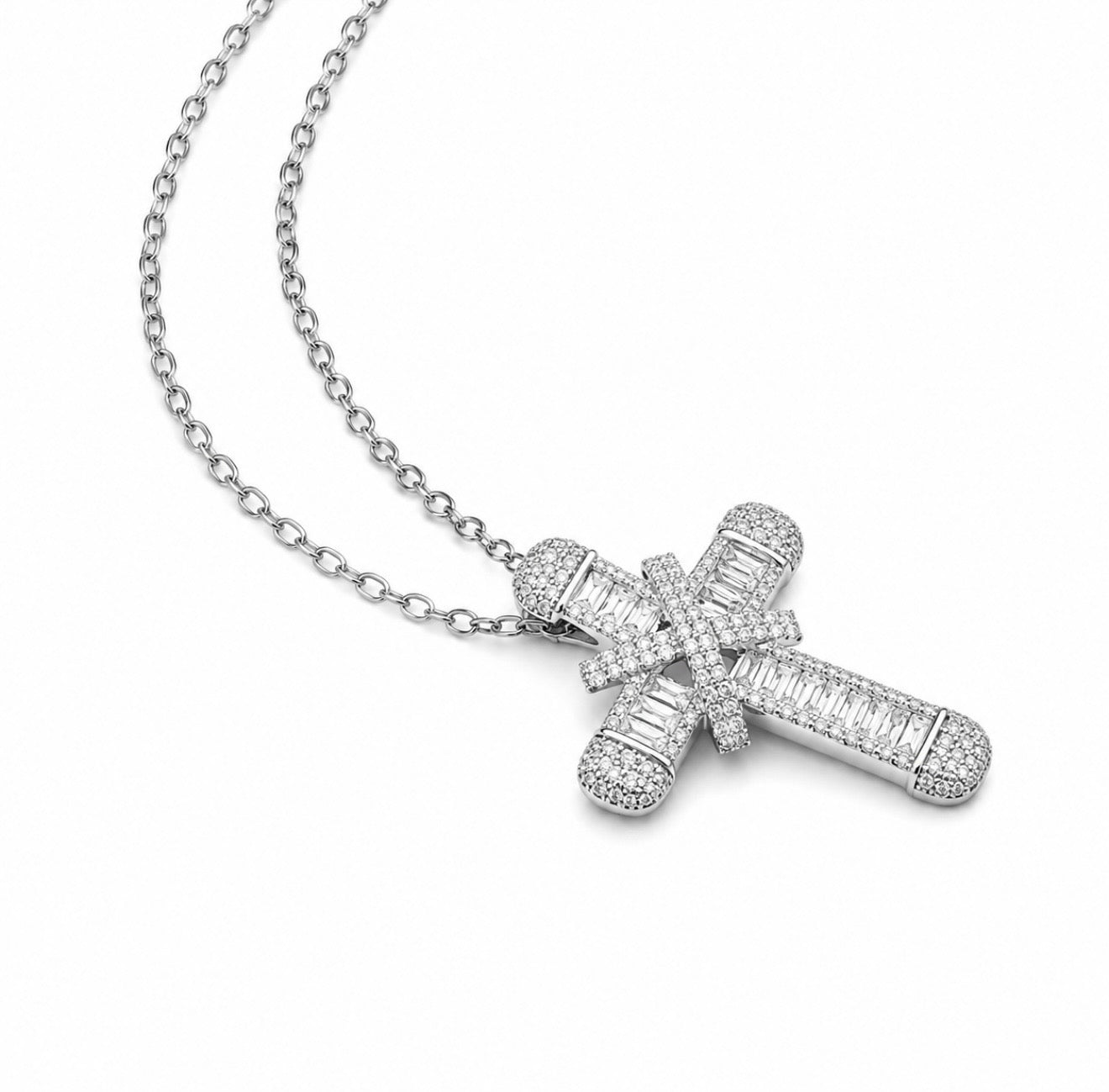 GELATI’S X CROSS DIAMOND PENDANT IN STEEL & 18K VERMEIL GOLD ACCENTS