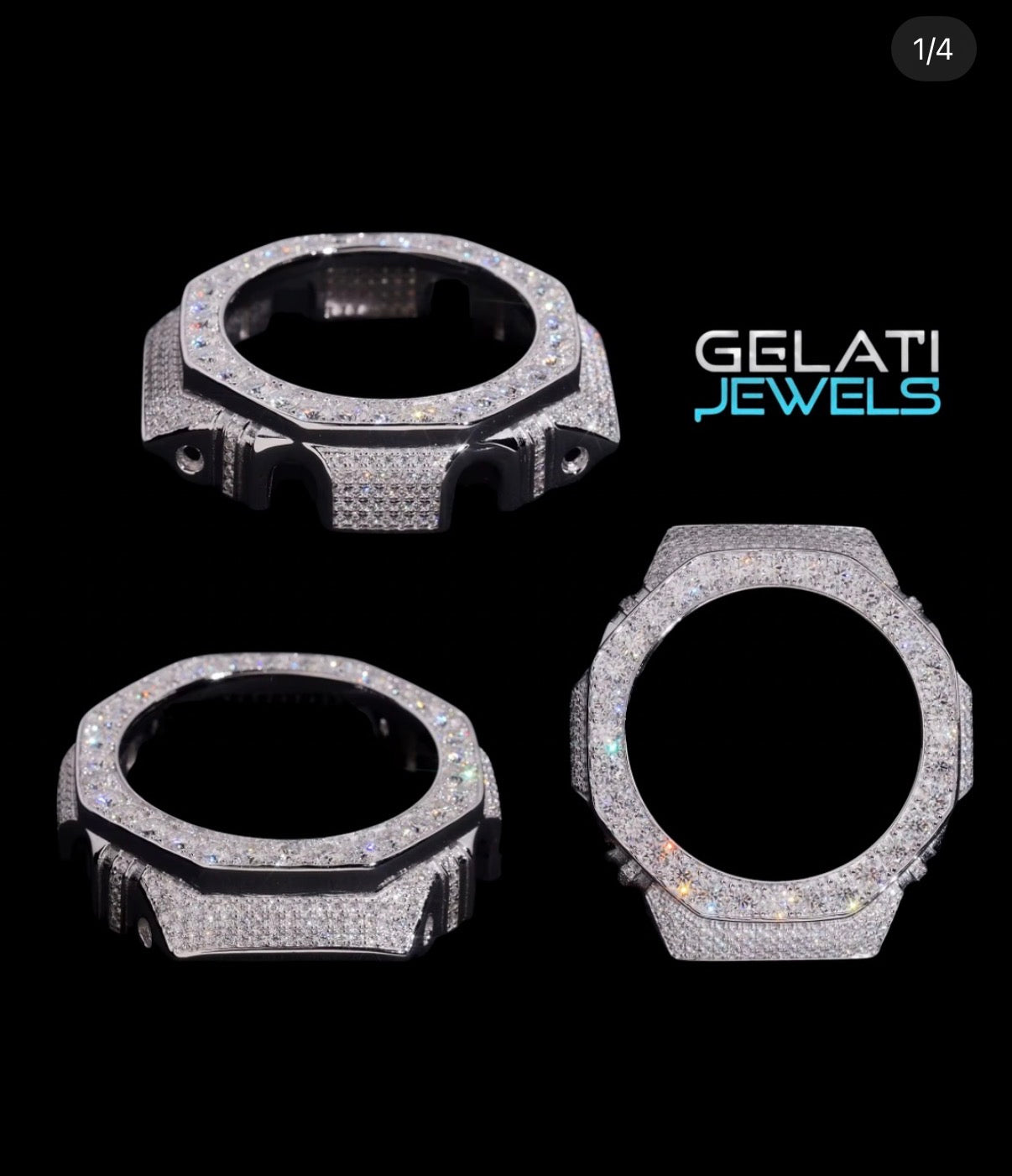 Gelati's Custom G-Shock GA2100 FL-IF Lab Moissanite Diamond Case In Solid 925 Sterling Silver & 14K Vermeil White Gold