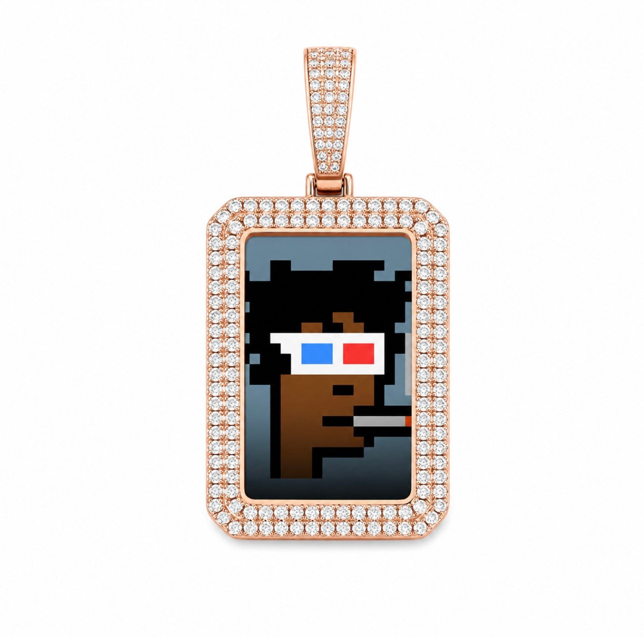 GELATI’S RECTANGULAR CUSTOM PICTURE DIAMOND PENDANT – STEEL & 18K VERMEIL GOLD LAYERS