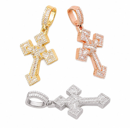 GELATI’S CRISS CROSS MICRO PAVE VVS1 DIAMOND CROSS PENDANT IN SOLID 925 SILVER & 18K VERMEIL GOLD ACCENTS