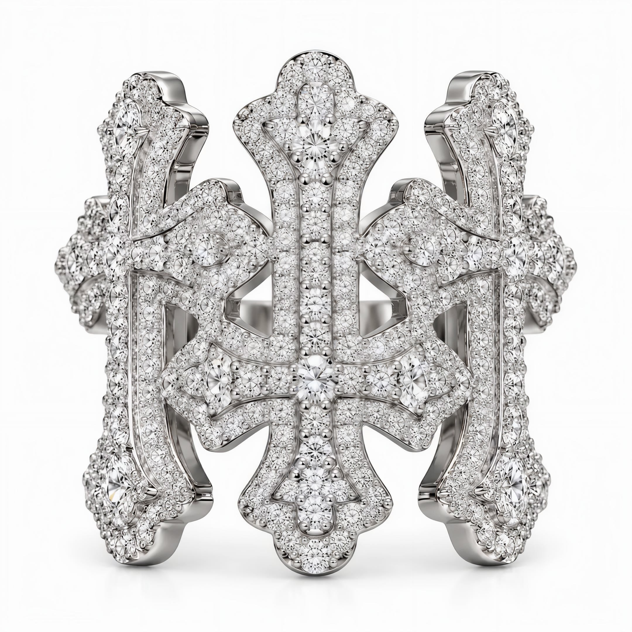 GELATI CHROME CROSS DIAMOND TRINITY RING | FL-IF Flawless Lab Moissanite | 925 Sterling Silver | 18K Vermeil