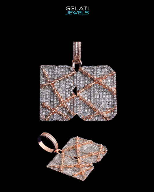 Gelati Custom Barbed Wire Diamond Pendant in Solid Titanium & 18k Vermeil Gold + Free 925 Silver Rope Chain
